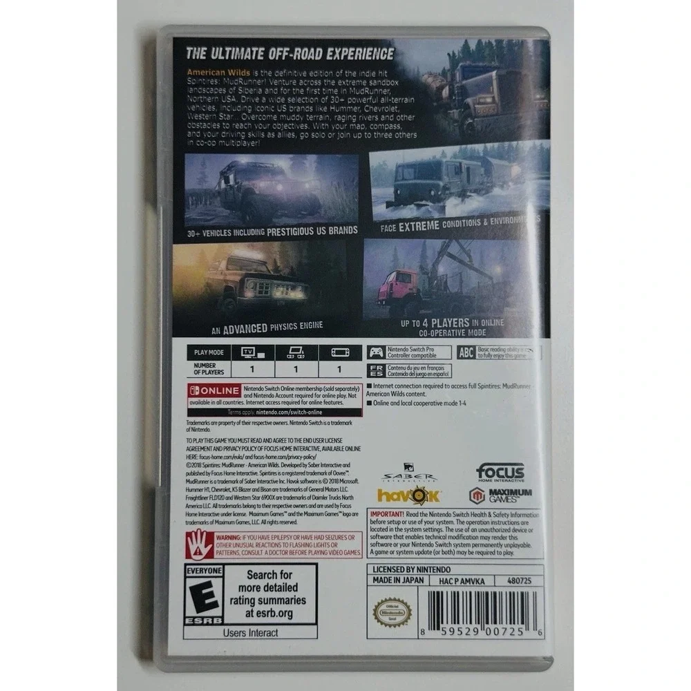 MudRunner American Wilds Edition Nintendo Switch Off-Road Driving Game